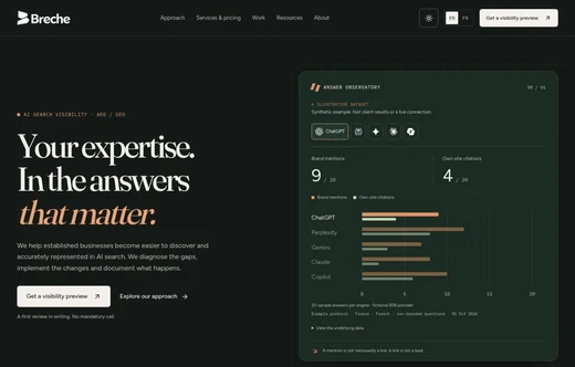 Breche English-language website preview