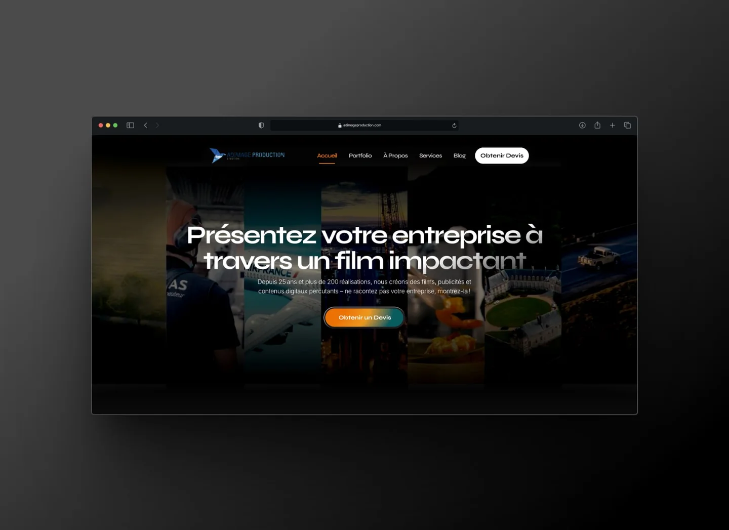 Adimage Production homepage on desktop