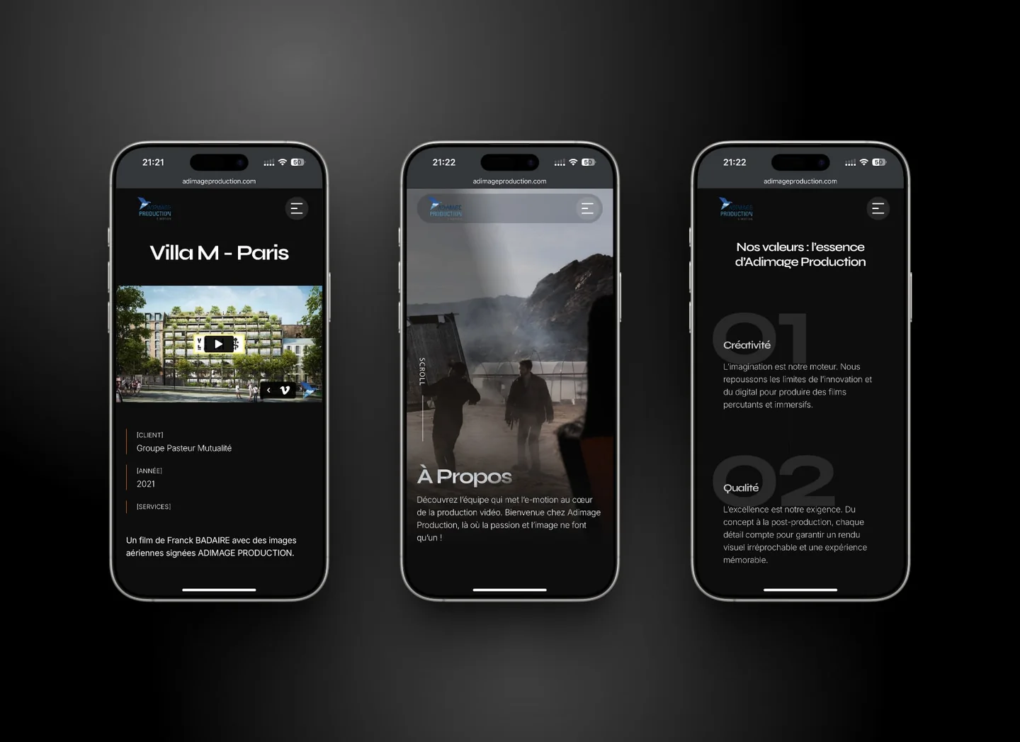 Adimage Production films, services and presentation on mobile