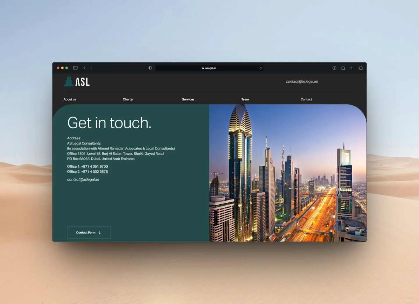 ASL contact page on desktop