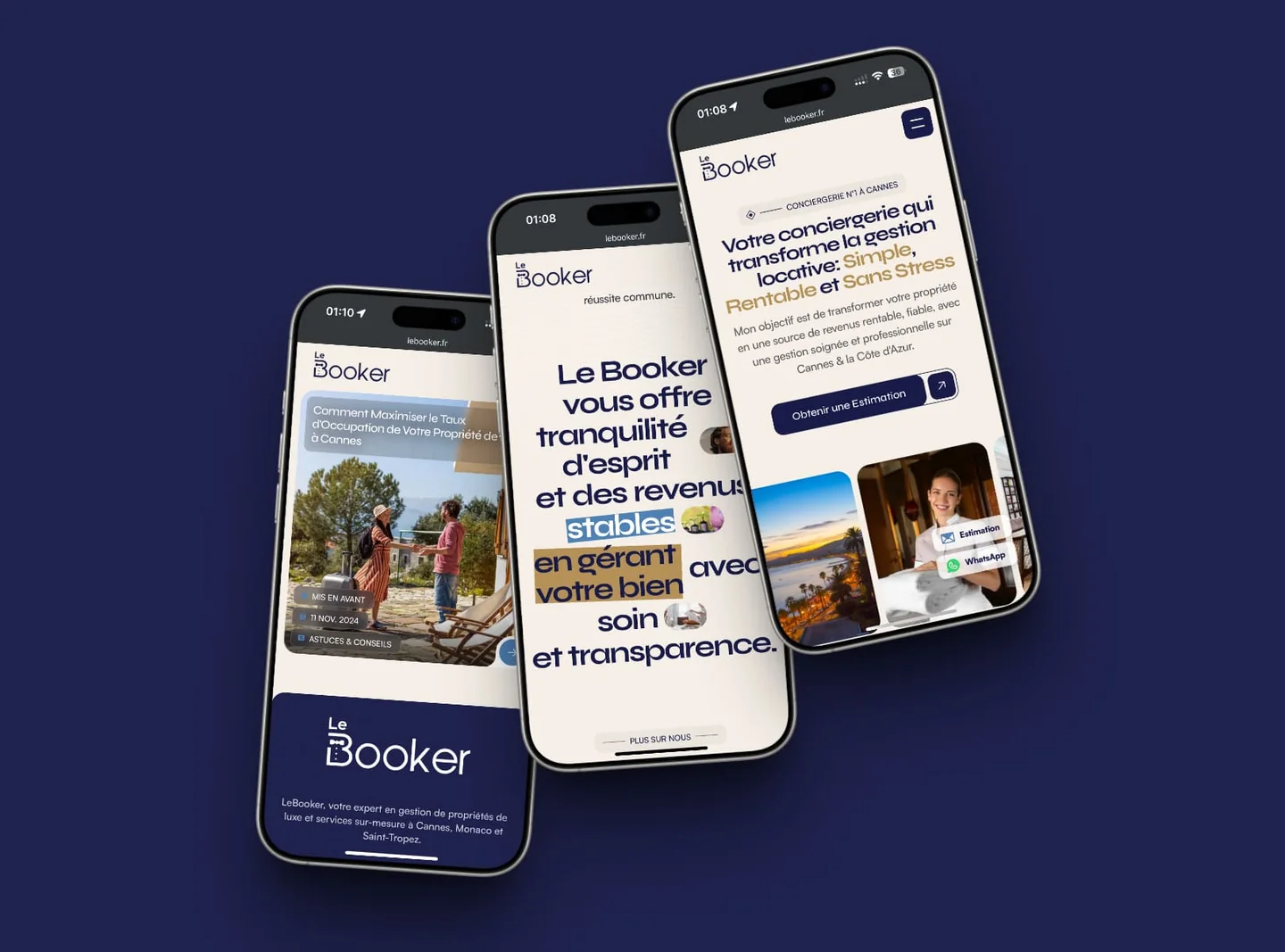 Le Booker homepage and services on mobile