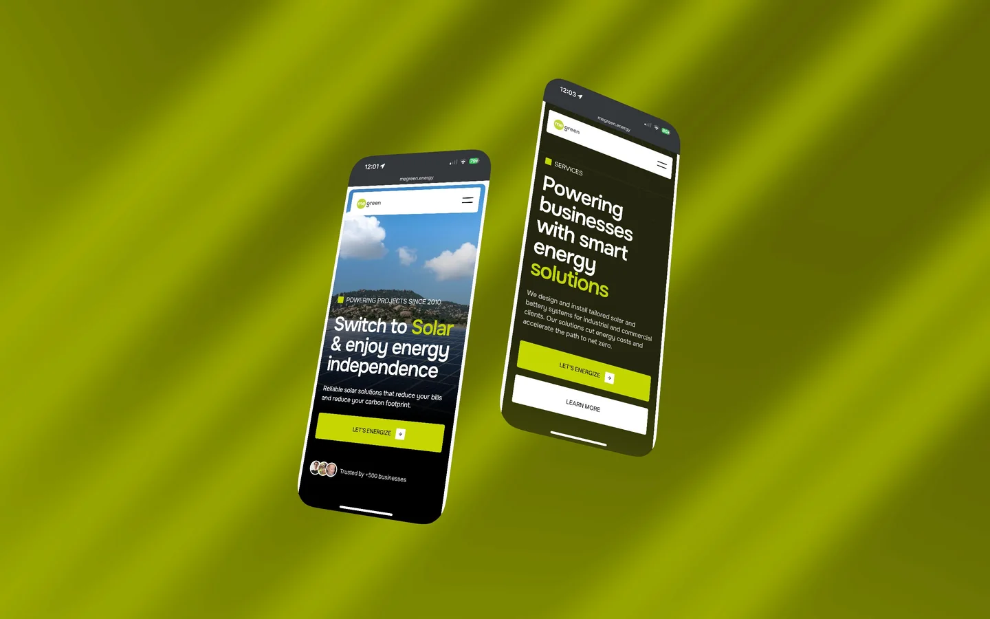 ME Green homepage and company introduction on mobile