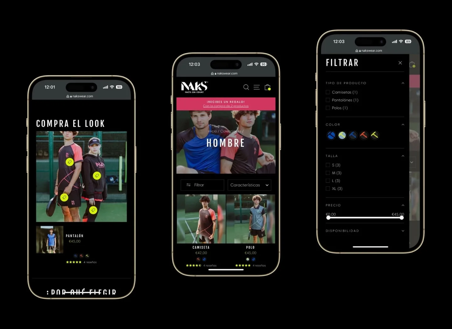 Catalogue et filtres de la boutique Naks sur mobile