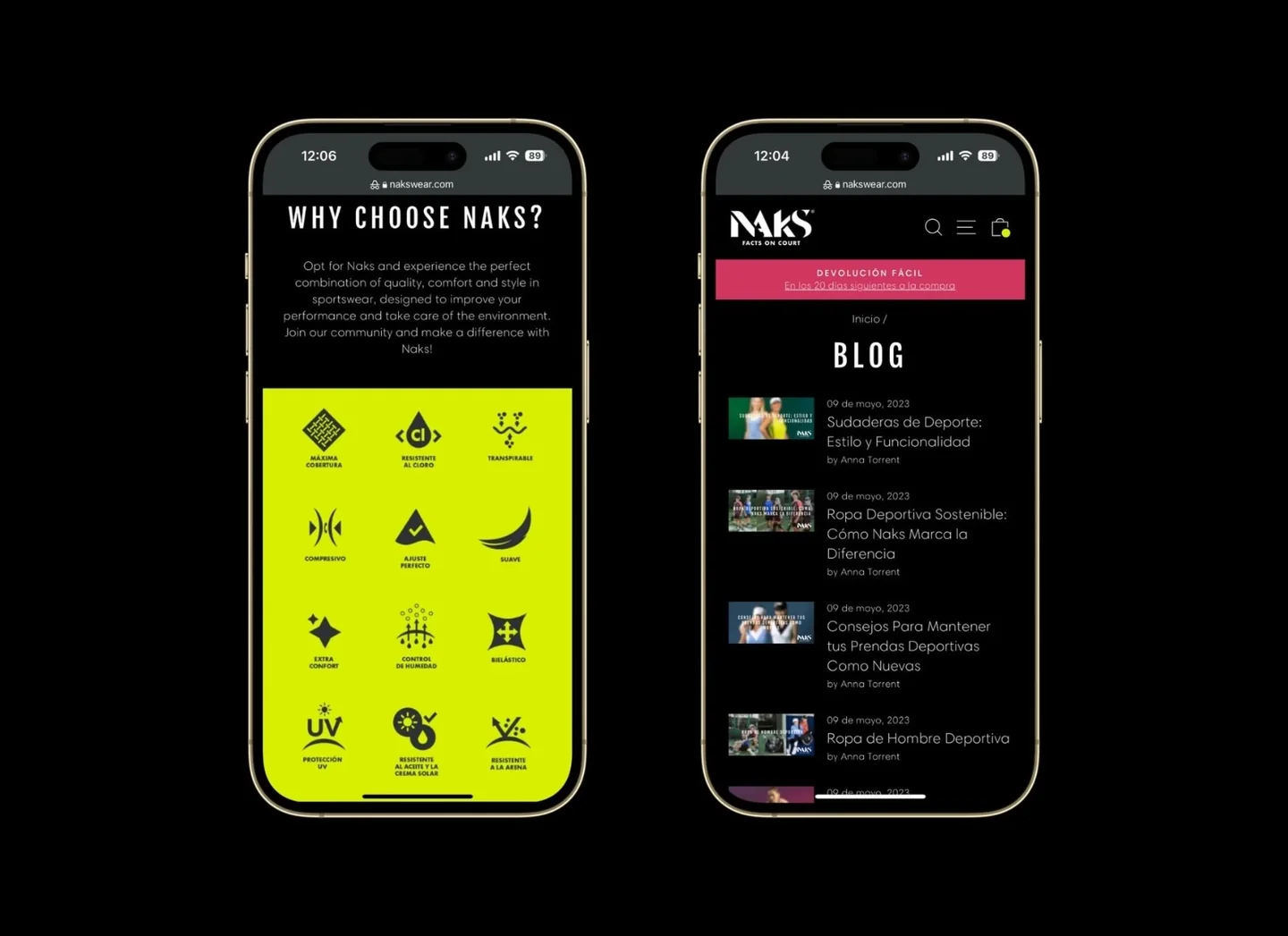 Présentation de la marque et blog Naks sur mobile